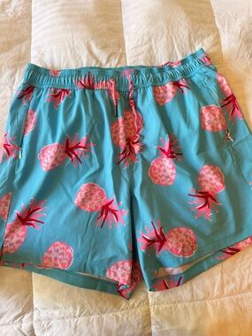 Men's Turquoise Pineapple Print Swim Trunks